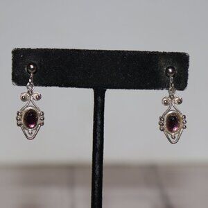 💜 Vintage Silver & Purple Dangle Clip-On Earrings 1 1/8" tall · non-pierced